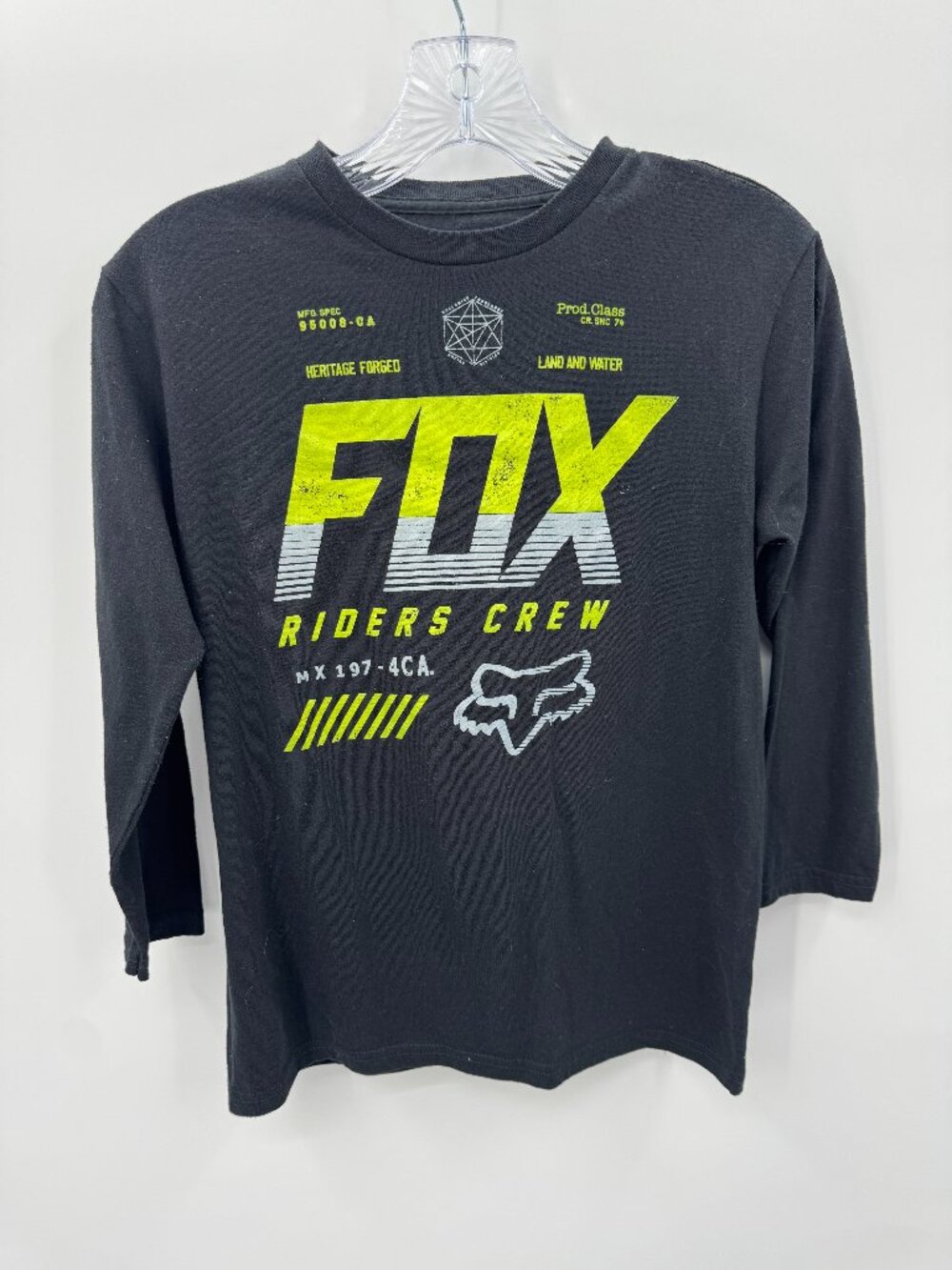 Fox Racing Riders Crew Long Sleeve Graphic T-Shirt Youth Medium Black Neon Moto